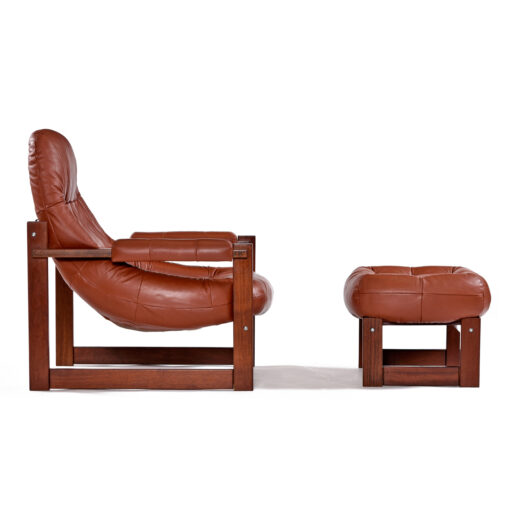 Percival Lafer Brazilian Modern leather lounge chair with ottoman side view