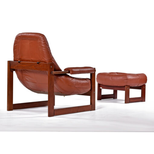 Percival Lafer Brazilian Modern leather lounge chair with ottoman back view