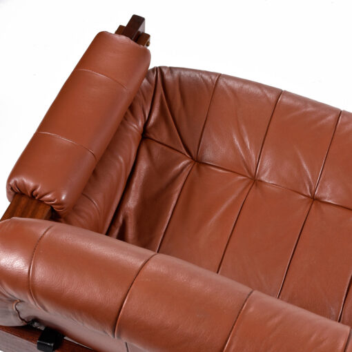 Gorgeous original cognac leather on Percival Lafer Brazilian Modern Earth sofa