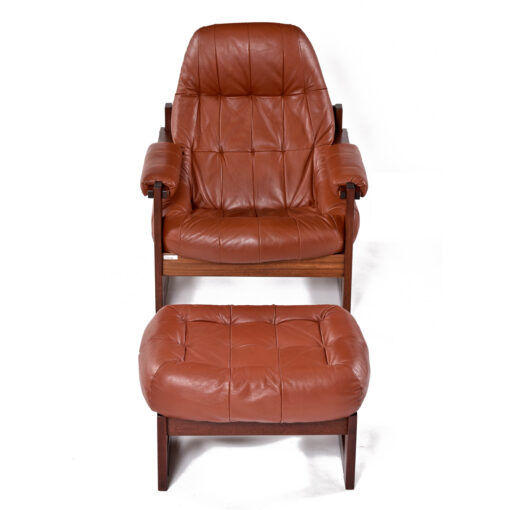 Percival Lafer Brazilian Modern leather lounge chair with ottoman