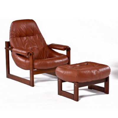 Percival Lafer Earth chair scoop leather lounge chair with matching ottoman