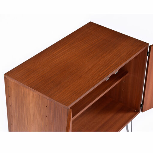 Refinished top of exotic wood Mid-Century Modern record cabinet
