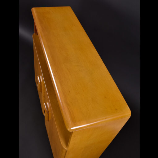 Refinished top on Heywood Wakefield M326 wheat bookcase cabinet