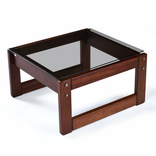Petite and modular Brazilian Modern smoked glass and rosewood side table by Percival Lafer