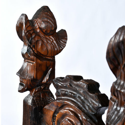 Conquistador carving on top of Witco throne chairs