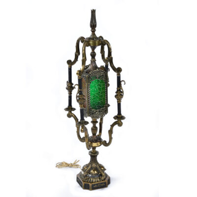 Spanish revival Mid-Century stained glass table lamp