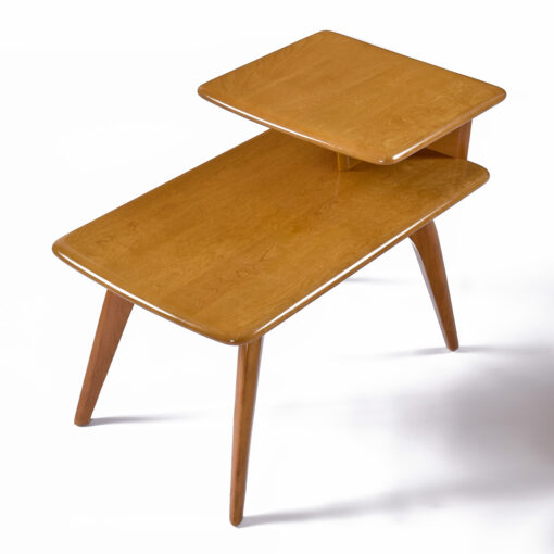 Refinished table tops on Heywood Wakefield step tables in wheat finish