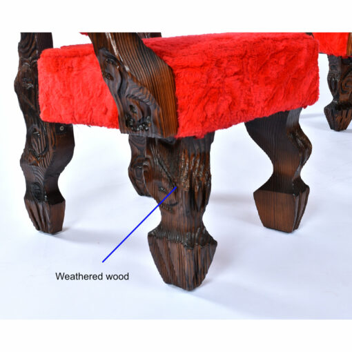 Repaired weathered wood area on leg